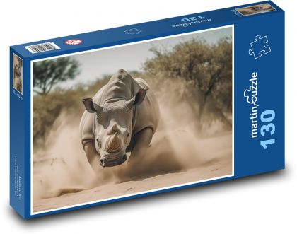 Running rhino savanna - Puzzle 130 pieces, size 28.7x20 cm 