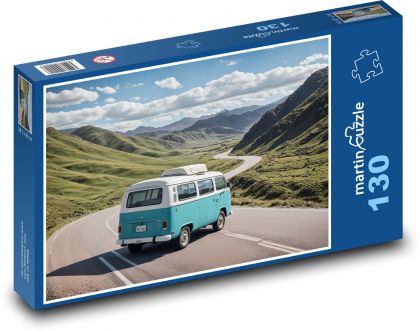 Retro Mountain Car Trip - Puzzle 130 pieces, size 28.7x20 cm 
