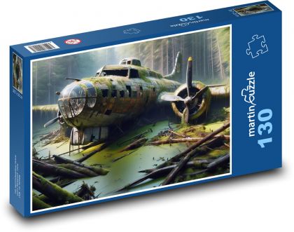 Zničené lietadlo v močiari - Puzzle 130 dielikov, rozmer 28,7x20 cm 