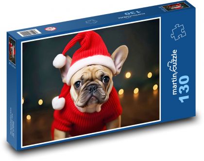 Pes vo vianočnom klobúku - Puzzle 130 dielikov, rozmer 28,7x20 cm 