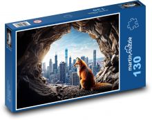 Liška v jeskyni koukající na město Puzzle 130 - 28,7x20 cm