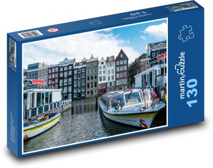 Amsterdam - buildings, canal - Puzzle 130 pieces, size 28.7x20 cm 
