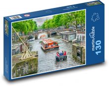 Amstrdam - kanał, łodzie Puzzle 130 elementów - 28,7x20 cm