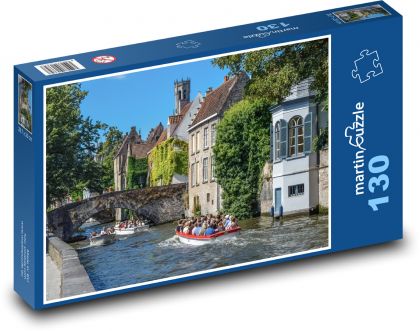 Bruggy - Belgicko, lode na kanáli - Puzzle 130 dielikov, rozmer 28,7x20 cm 