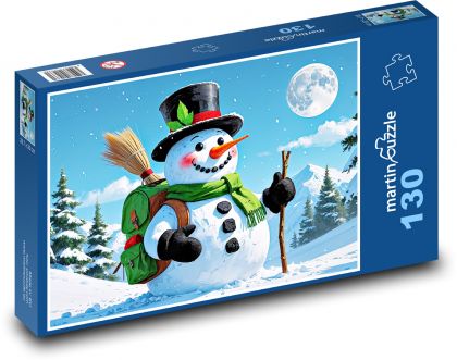 Snowman - winter, nature - Puzzle 130 pieces, size 28.7x20 cm 