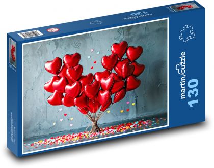 Serce - balony, Walentynki - Puzzle 130 elementów, rozmiar 28,7x20 cm