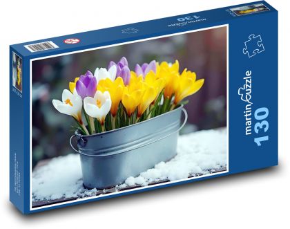 Krokusy - jarní květiny, zima - Puzzle 130 dílků, rozměr 28,7x20 cm