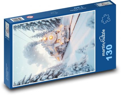 Vlak - zasněžená krajina, příroda - puzzle 130 dílků