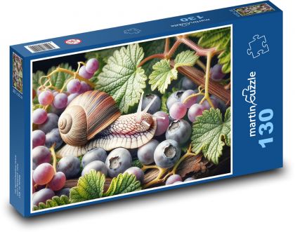 Snail in blueberries - Puzzle 130 pieces, size 28.7x20 cm 