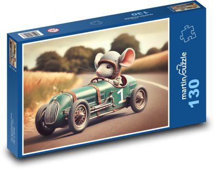 Myš v pretekárskom aute - Puzzle 130 dielikov, rozmer 28,7x20 cm 