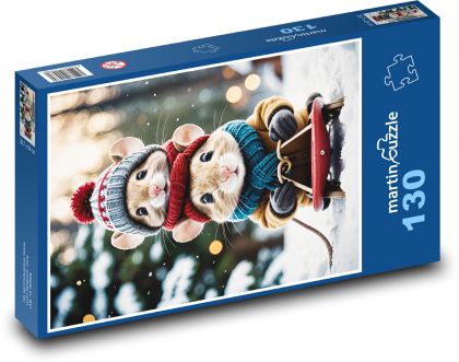 Myši na saniach - Puzzle 130 dielikov, rozmer 28,7x20 cm 