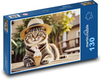 Katze im Hut mit Eiscreme - Puzzle - 130 Teile