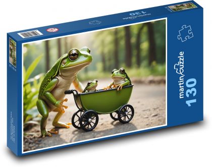 A frog carries children in a stroller - Puzzle 130 pieces, size 28.7x20 cm 