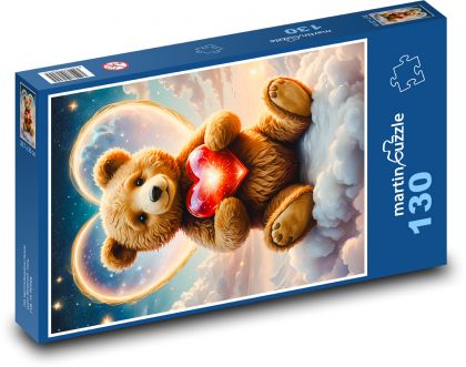 Miś z sercem na Walentynki - Puzzle 130 elementów, rozmiar 28,7x20 cm