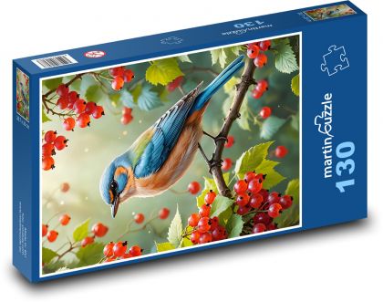 Pták s bobulemi rybízu - puzzle 130 dílků