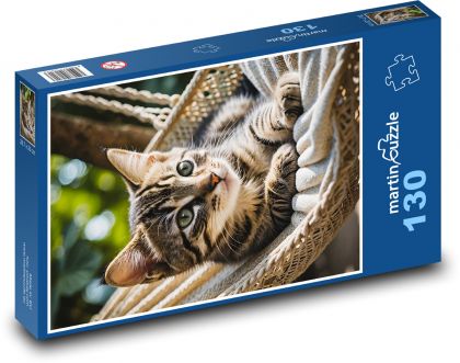 Mačiatko v hojdacej sieti - Puzzle 130 dielikov, rozmer 28,7x20 cm 