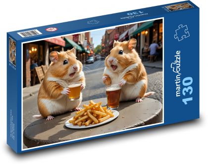 Křečci na pivu s hranolkama - puzzle 130 dílků