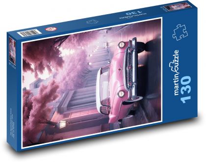 Ružové auto - Puzzle 130 dielikov, rozmer 28,7x20 cm 
