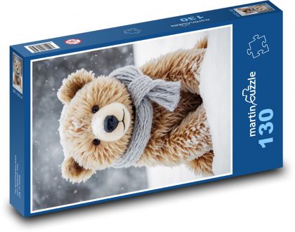 Teddy bear in a scarf - Puzzle 130 pieces, size 28.7x20 cm 