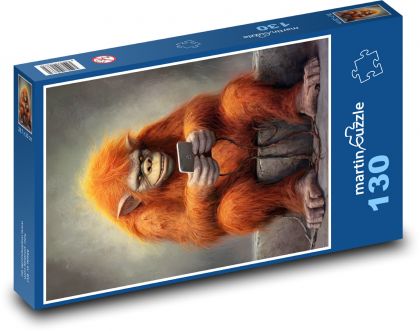 Opica s mobilom - Puzzle 130 dielikov, rozmer 28,7x20 cm 