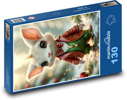 Króliczek w świątecznych ciuchach - Puzzle 130 elementów, rozmiar 28,7x20 cm