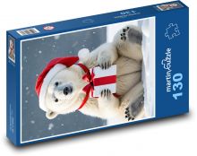 Niedźwiedź polarny z prezentem świątecznym Puzzle 130 elementów - 28,7x20 cm