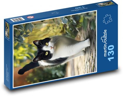 Čierno-biela mačka - Puzzle 130 dielikov, rozmer 28,7x20 cm 