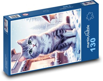 Kočka v zimní krajině - Puzzle 130 dílků, rozměr 28,7x20 cm