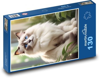 White cat  - Puzzle 130 pieces, size 28.7x20 cm 