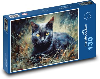 Czarny kot - Puzzle 130 elementów, rozmiar 28,7x20 cm
