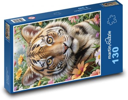 Tiger v jarnom kvete - Puzzle 130 dielikov, rozmer 28,7x20 cm 