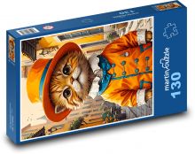 Kočka v klobouku Puzzle 130 dílků - 28,7 x 20 cm