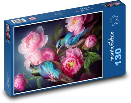 Kolibríky v kvetoch - Puzzle 130 dielikov, rozmer 28,7x20 cm 