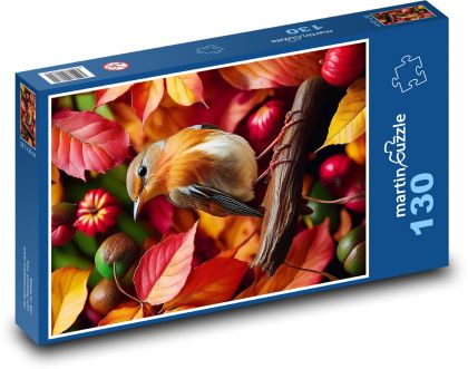 Pták v podzimním listí - puzzle 130 dílků