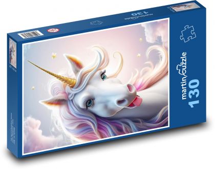 Biały jednorożec - Puzzle 130 elementów, rozmiar 28,7x20 cm