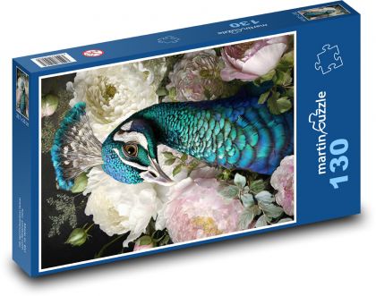 Vták - páv - Puzzle 130 dielikov, rozmer 28,7x20 cm 