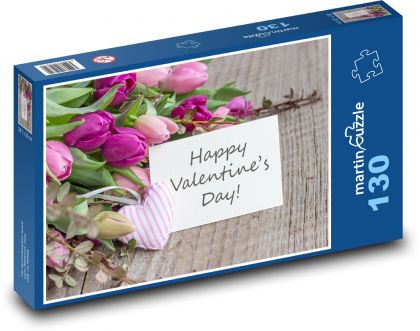 Tulipány k Valentýnu - Puzzle 130 dílků, rozměr 28,7x20 cm
