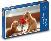 Květina k Valentýnu od kočky Puzzle 130 dílků - 28,7 x 20 cm