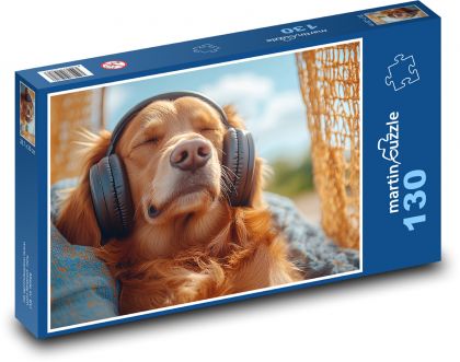 Gold retriver with headphones - Puzzle 130 pieces, size 28.7x20 cm 