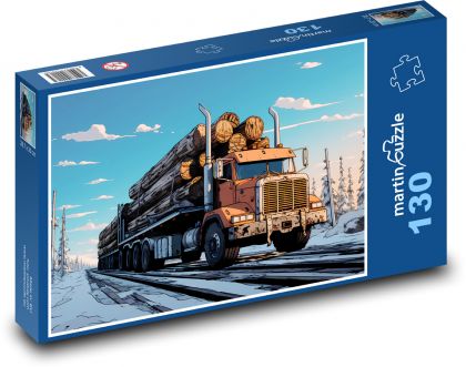 Nákladné auto na drevo - Puzzle 130 dielikov, rozmer 28,7x20 cm 