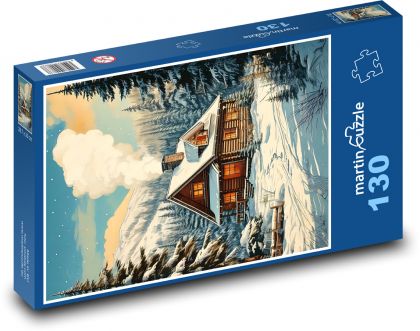 Chata v zimě - Puzzle 130 dílků, rozměr 28,7x20 cm