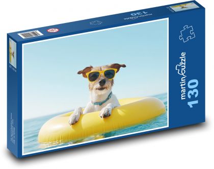 A dog in the water with glasses - Puzzle 130 pieces, size 28.7x20 cm 