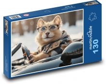 Zvíře v brýlích v autě Puzzle 130 dílků - 28,7 x 20 cm