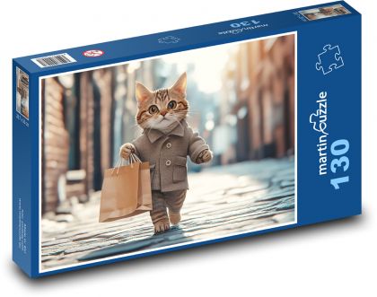 Cat with shopping bag - Puzzle 130 pieces, size 28.7x20 cm 