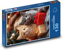 Mačky - vianočné darčeky Puzzle 130 dielikov - 28,7 x 20 cm 