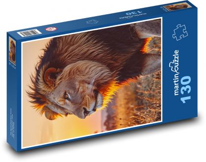 Lev - západ slnka - Puzzle 130 dielikov, rozmer 28,7x20 cm 