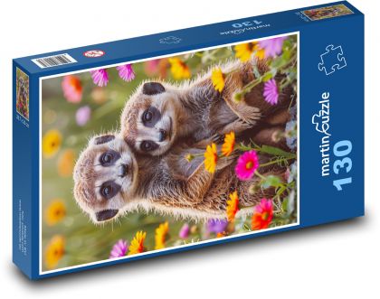 Erdmännchen in Blumen - Puzzle - 130 Teile
