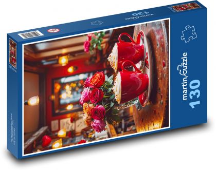 Kvety a káva - Puzzle 130 dielikov, rozmer 28,7x20 cm 