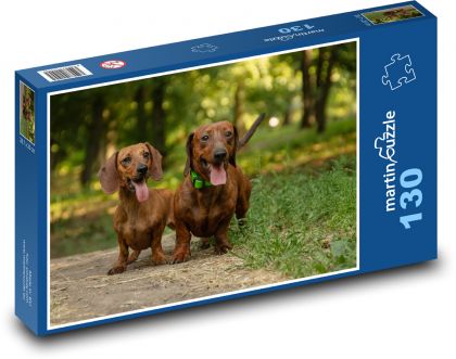 Psy - jamniki - Puzzle 130 elementów, rozmiar 28,7x20 cm