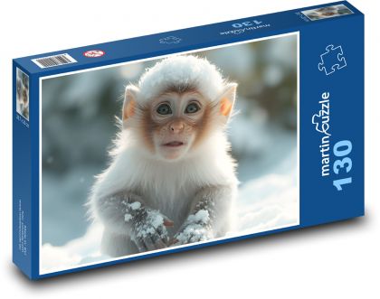 Monkey in the snow - Puzzle 130 pieces, size 28.7x20 cm 